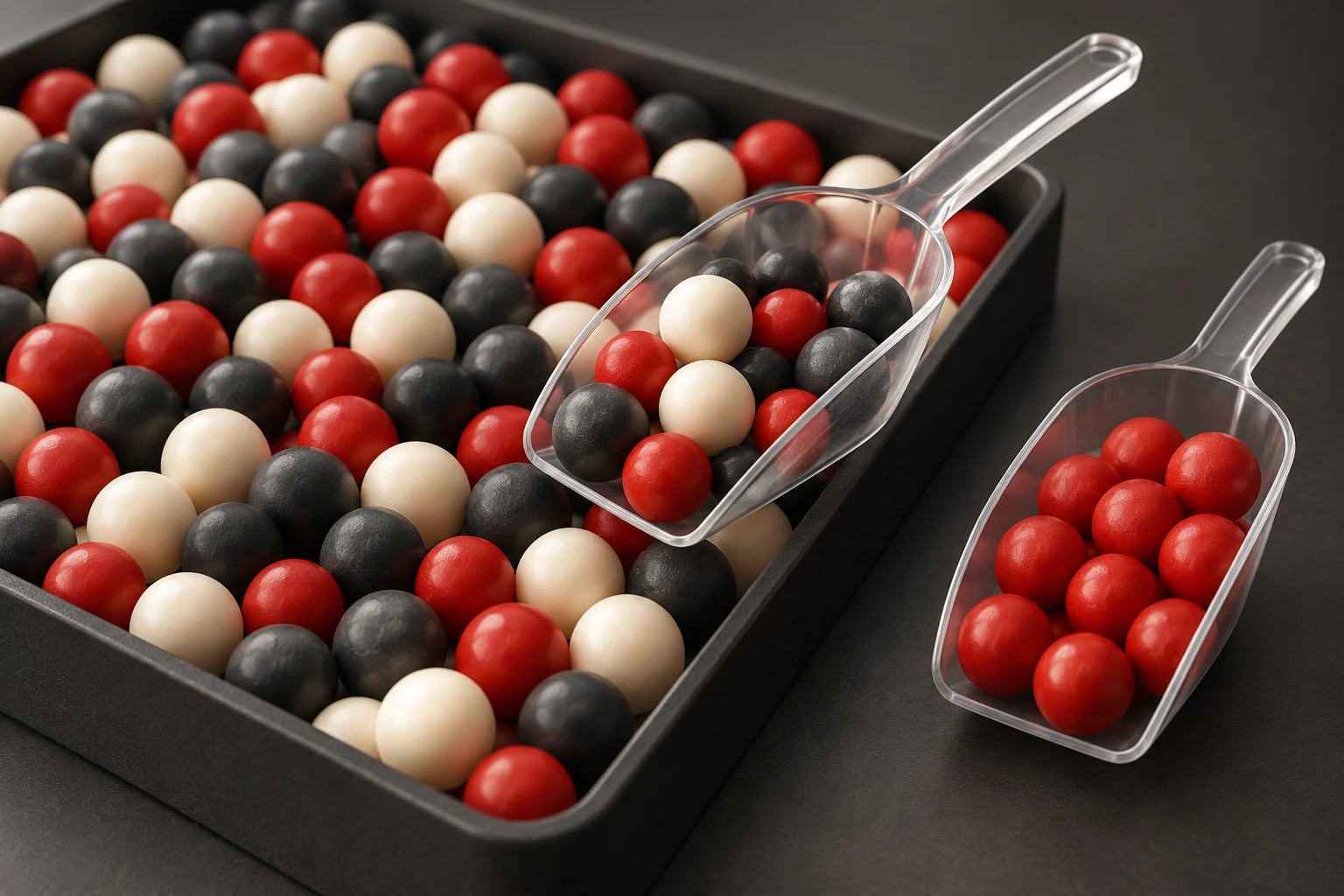 Representative and biased samples drawn from a tray of data