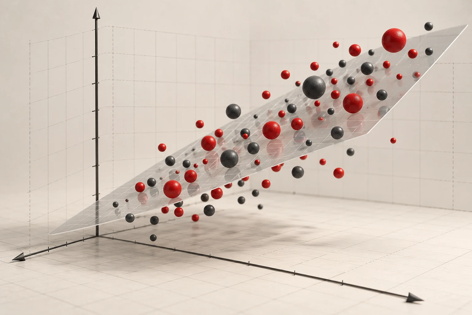 A three-dimensional scatter plot with a fitted plane
